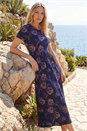 Navy  Petite Floral Gathered Dress, Image 1 of 4