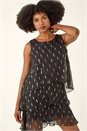 Black Shimmer Foil Print Tiered Dress, Image 5 of 6