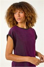 Purple Metallic Glitter Stretch T-Shirt, Image 4 of 5
