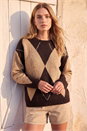 Chocolate Argyle Knit Jumper, Image 1 of 4
