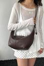 Brown Crescent Shoulder Bag With Flower Charm, Image 1 of 3