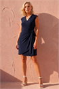Navy  Petite V-Neck Wrap Dress, Image 3 of 4