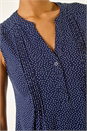 Navy Polka Dot Print Pintuck Vest, Image 5 of 5