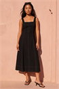Black Petite Linen Blend Contrast Stitch Dress , Image 2 of 4