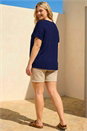 Navy  Curve V-Neck Stretch Top, Image 3 of 4