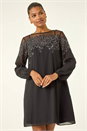 Black Sequin Mesh Neck Sequin Dress, Image 3 of 7