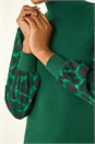 Green Animal Print Mesh Sleeve Knit, Image 5 of 5