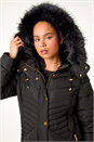 Black Petite Hooded Longline Quilted Coat, Image 1 of 5