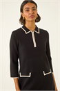 Black Contrast Zip Collared Knit Dress, Image 4 of 5