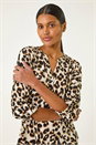 Tan Animal Print Shoulder Pleat Shirt, Image 1 of 5