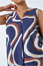 Navy Sleeveless V-Neck Swirl Print Pleat Front Top, Image 5 of 5