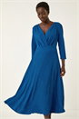 Royal Blue Textured Wrap Midi Dress, Image 1 of 5
