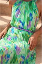 Green Blurred Print Pleated Maxi Dress, Image 4 of 4
