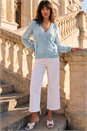 Light Blue  Woven Sleeve Buttoned Knit Jumper, Image 2 of 4