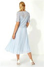 Light Blue  Lace Top Overlay Pleated Midi Dress, Image 2 of 5
