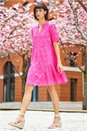 Fuchsia Embroidered Tiered Cotton Smock Dress, Image 5 of 6