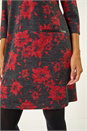 Red Floral Print Pocket Shift Stretch Dress, Image 5 of 5