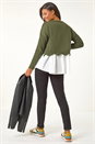 Khaki 2 in 1 Contrast Cable Knit Jumper, Image 3 of 5