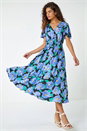 Lilac Floral Print Angel Sleeve Midi Dress, Image 1 of 6