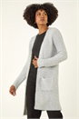 Silver Metallic Longline Knit Cardigan, Image 4 of 5