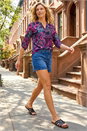 Pink Paisley Print V-Neck Stretch Shirt, Image 2 of 4