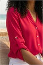 Red Notch Neck Longline Blouse, Image 4 of 4