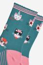 Green Funny Cats Christmas Party Bamboo Socks, Image 3 of 5