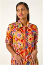 Orange Ikat Button Shirt Dress, Image 4 of 6