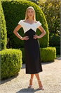 Black Frill Contrast Bardot Dress, Image 1 of 4