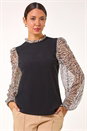 Natural  Contrast Animal Print Mesh Stretch Top, Image 4 of 5