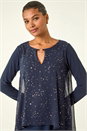 Navy  Ring Front Foil Tunic Top, Image 4 of 5
