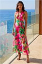 Cerise Floral Print Halter Neck Maxi Dress, Image 2 of 4