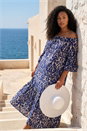 Navy Curve Printed Bardot Maxi Dress, Image 1 of 4
