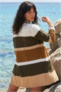 Khaki Colour Block Longline Knit Cardigan, Image 3 of 4