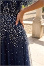 Navy  Sequin Angel Sleeve Midi Dress, Image 4 of 4