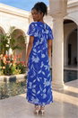 Blue Floral Flutter Sleeve Midi Dress, Image 3 of 4