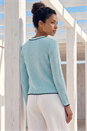 Light Blue  Sequin Detail Trim Knit Cardigan, Image 3 of 4