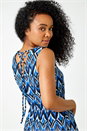 Navy  Petite Aztec Print Shirred Maxi Dress, Image 4 of 5