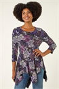 Purple Floral Puff Print Hanky Hem Top, Image 1 of 5