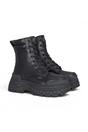 Black Womens Heel Mid High Combat Boots-Fusion, Image 2 of 7