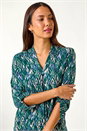 Teal Abstract Print Front Pleat Stretch Top, Image 1 of 5