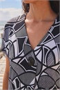 Black Abstract Print V-Neck Stretch Top, Image 4 of 4