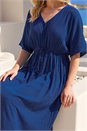 Navy  Petite Linen Look Tie Midi Dress, Image 4 of 4