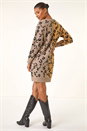 Tan Animal Print Knitted Shift Dress, Image 4 of 6
