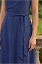 Navy  Chiffon Pleated Neck Midi Dress, Image 3 of 4