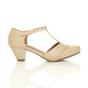 Natural Mid Heel Comfort T-Bar Brogue Heels, Image 2 of 6