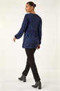 Navy  Abstract Print V-Neck Tunic Top, Image 3 of 5