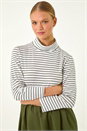Khaki Stripe Print High Neck Smock Dress, Image 4 of 5