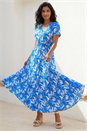 Royal Blue Floral Print Button Detail Maxi Dress, Image 1 of 4