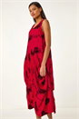 Red Abstract Bubble Hem Midi Dress, Image 1 of 5